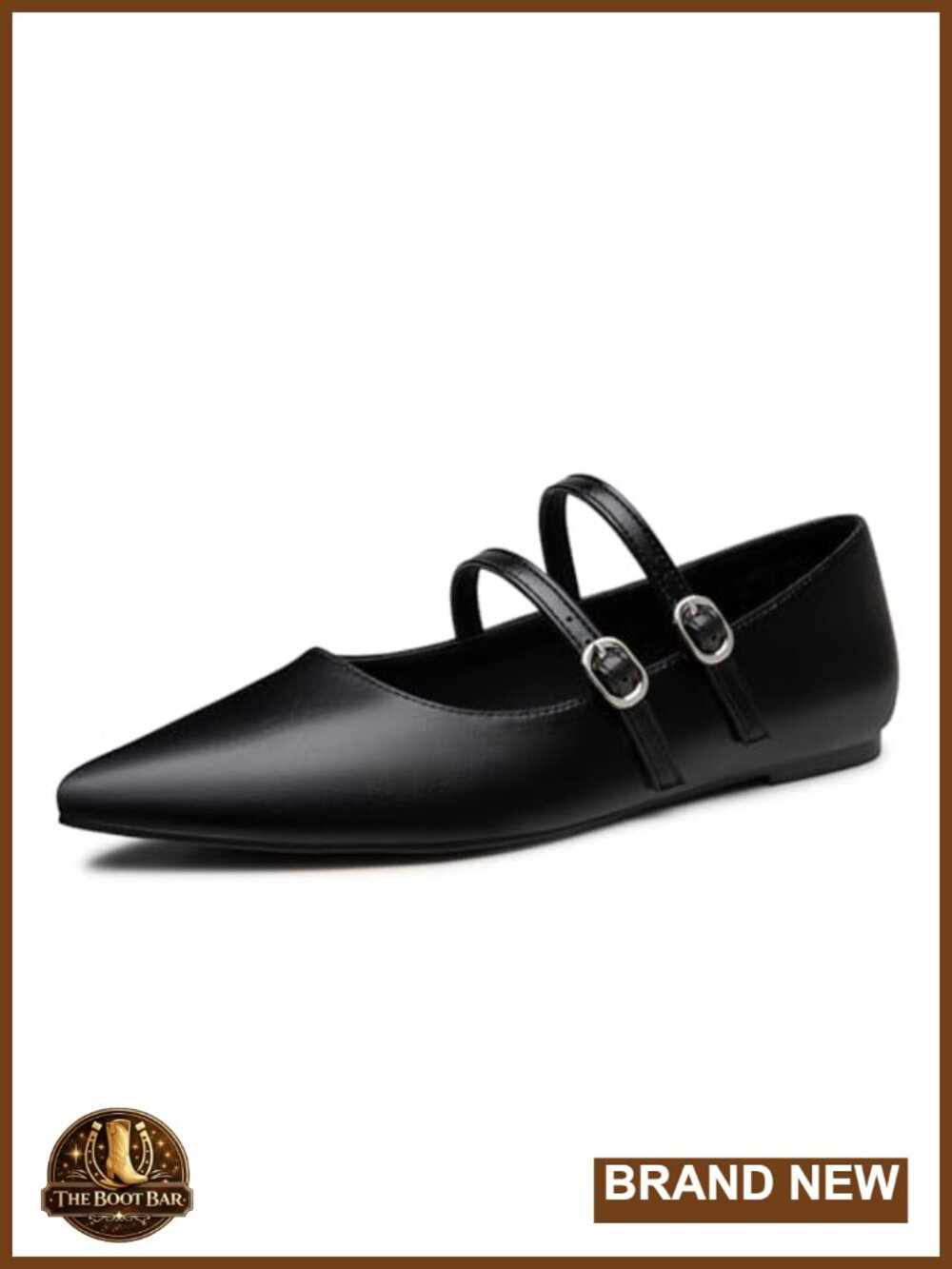 Mary Jane Flats Women Pointed Toe PU Leather Slip On Adjustable Strap